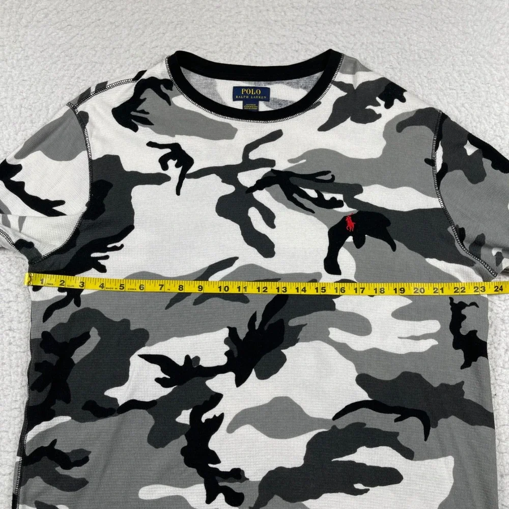 Polo Ralph Lauren‎ Sleepwear Mens XL Grey White Camo Waffle Knit Thermal Shirt